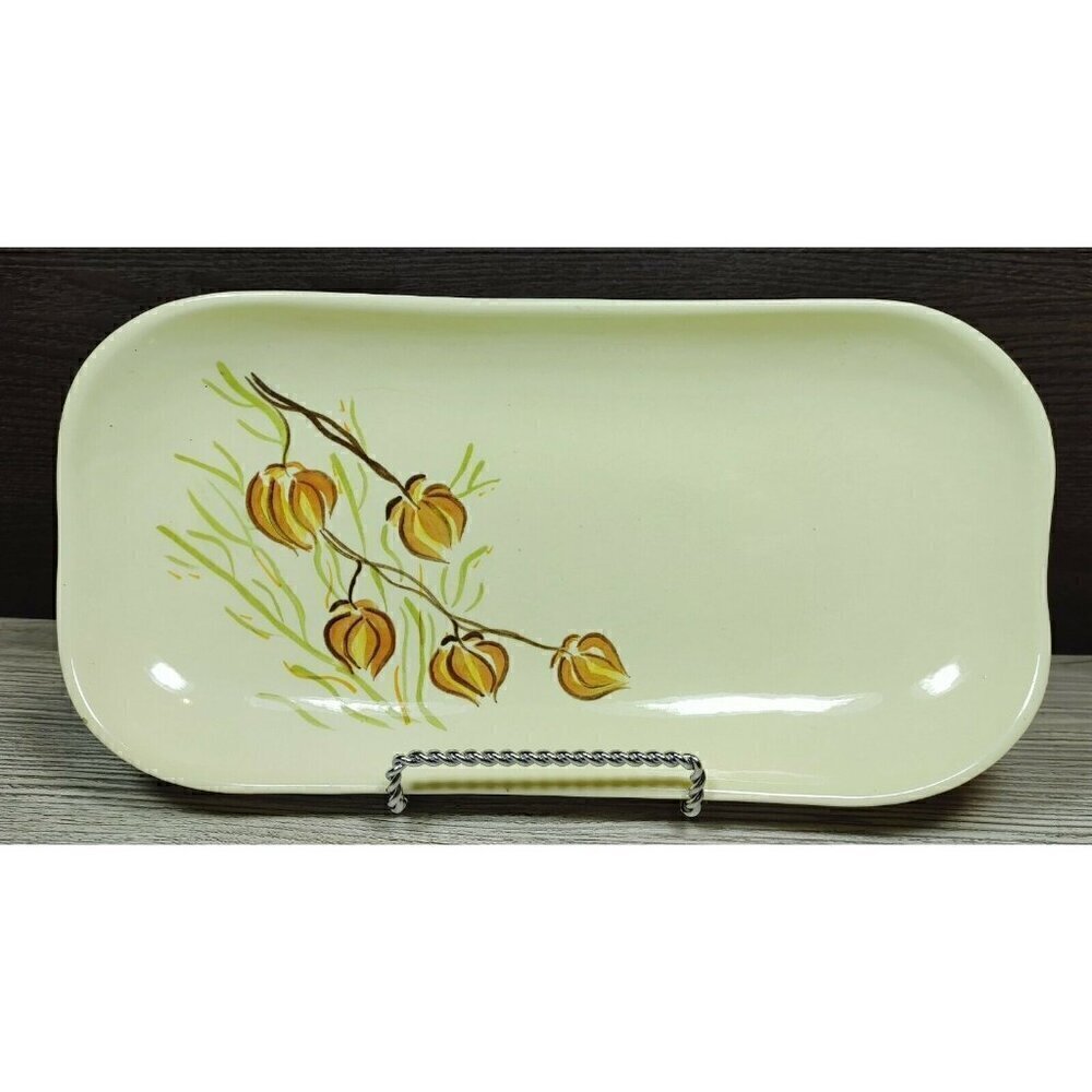 Red Wing Hand Painted Yellow Floral Dinnerware Curved Platter Stamp Rolling Tray